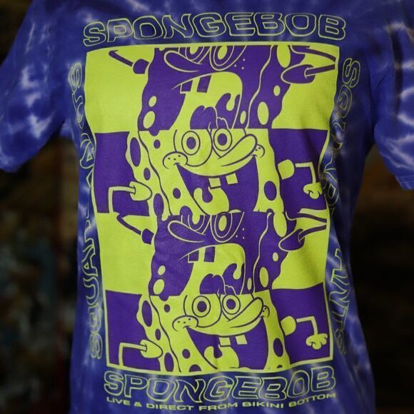 Small SpongeBob SquarePants Nickelodeon Purple Tie-dye Women's Tee T-shirt - Picture 4 of 4